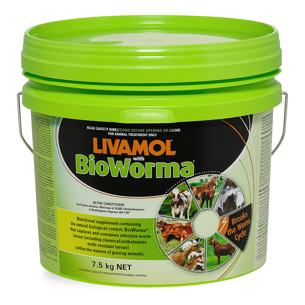 Livamol for Horses & Bioworma Biological Control for Worms  in 7.5kg Green Bucket