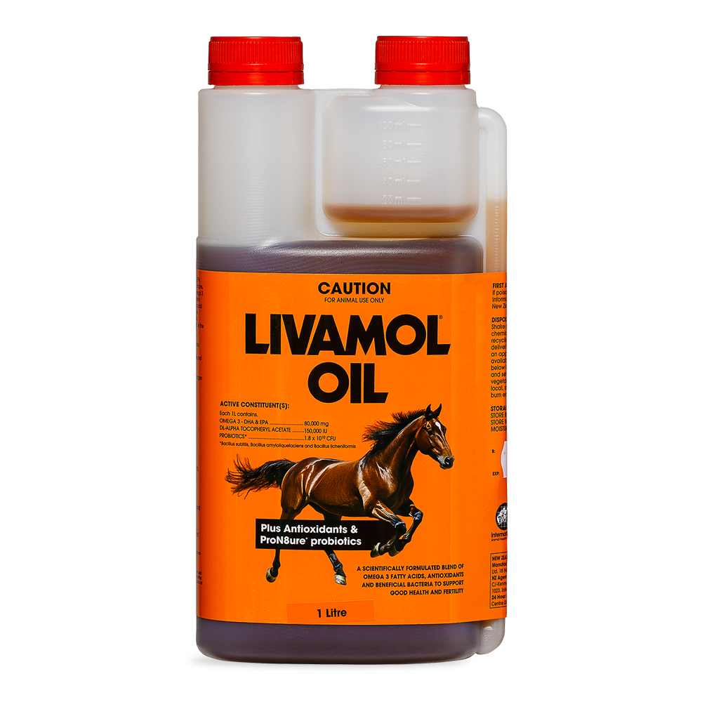 Livamol Oil 20 litre Horse Nutritional Supplement in white container